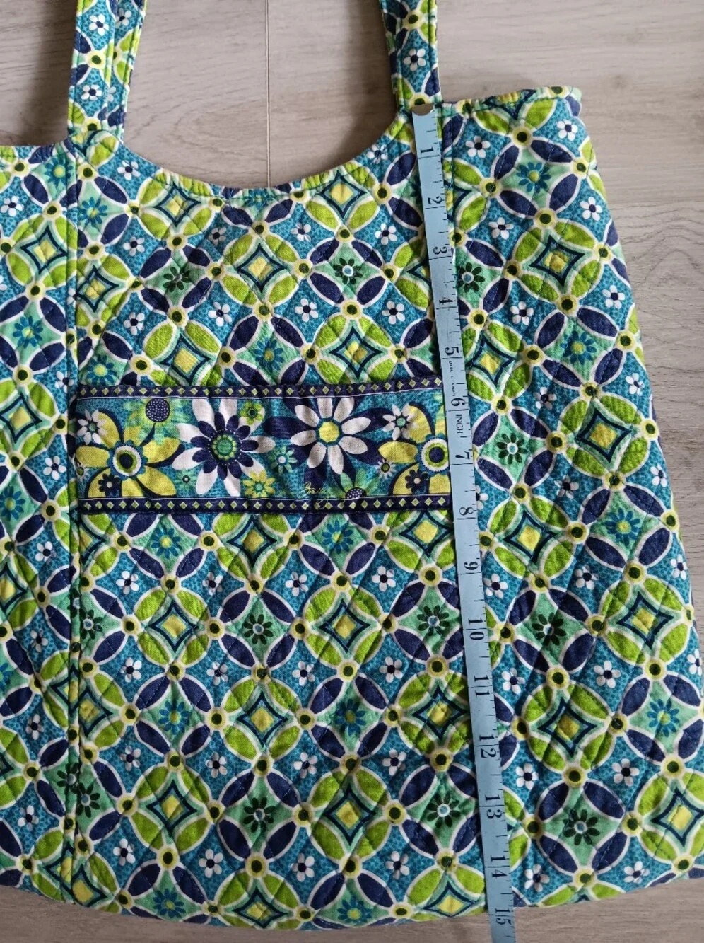 Vera Bradley Daisy Daisy Tote Bag Double Strap Pocket Blue Green Yellow Blue